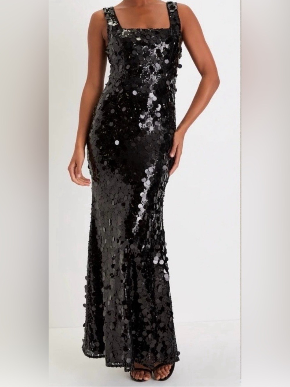 Lulu's Black Sequin Square-Neck Maxi Dress Size XS